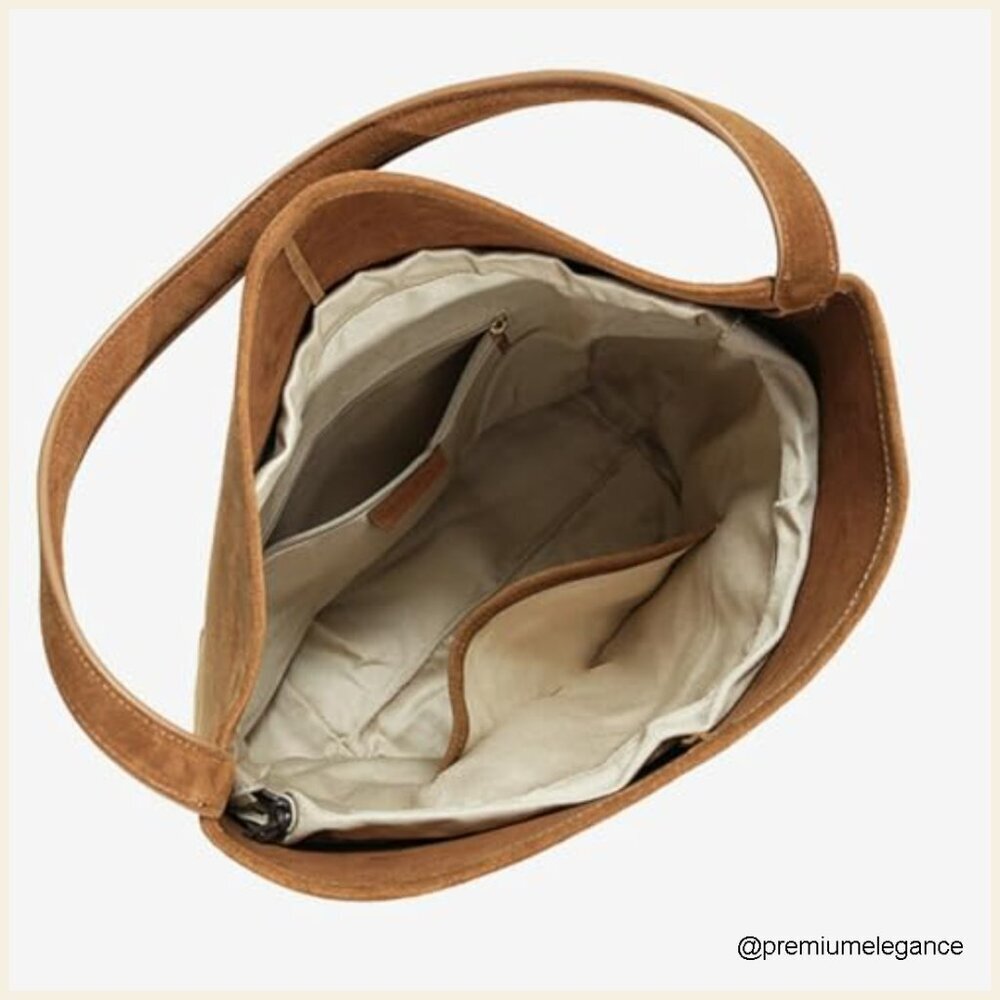Large Genuine Leather Suede Bucket Tote Shoulder Bag Hobo Satchel Purse - Picture 7 of 7